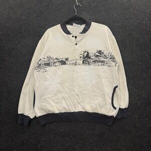 Vintage 80s Art Unlimited Farm Cows Nature Henley Sweatshirt Mens Medium USA